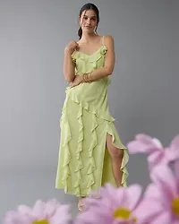 AE Asymmetrical Ruffle Maxi Slip Dress