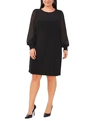 Msk Plus Round-Neck Illusion-Sleeve Shift Dress