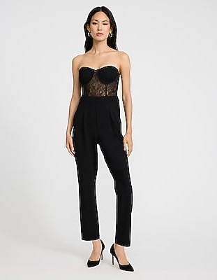 Lace Strapless Corset Tapered Leg Jumpsuit with Pockets