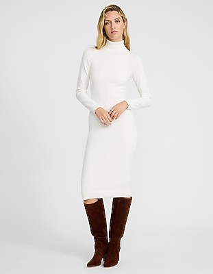 Airy Soft Turtleneck Long Sleeve Midi Sweater Dress