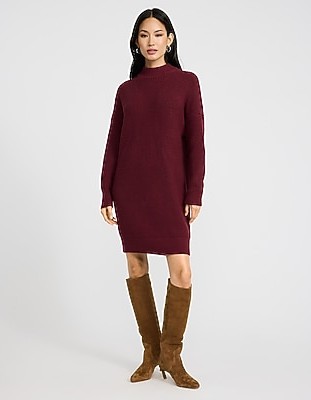 Mock Neck Long Sleeve Mini Sweater Dress