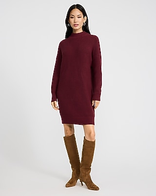 Mock Neck Long Sleeve Mini Sweater Dress