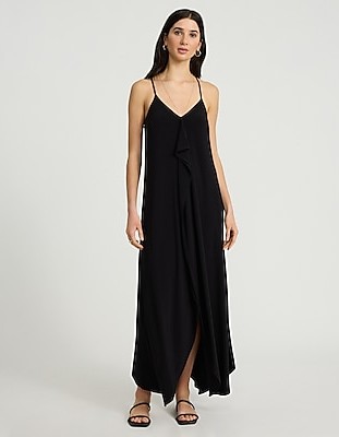 V-Neck Sleeveless Tie Back Asymmetrical Maxi Dress