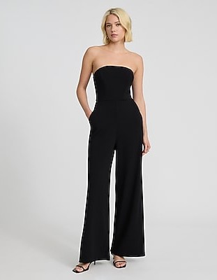 Crepe Strapless Wide Leg Jumpsuit with Pockets