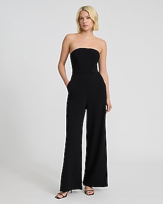 Crepe Strapless Wide Leg Jumpsuit with Pockets