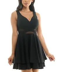 Emerald Sundae Juniors' Illusion-Waist Glitter A-Line Dress