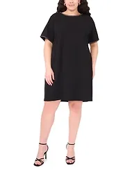 Msk Plus Short-Sleeve Crepe Shift Dress