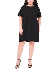 Msk Plus Short-Sleeve Crepe Shift Dress