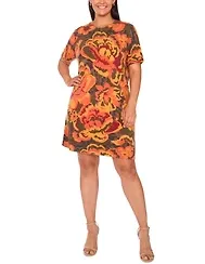 Msk Plus Round Neck Printed Sweater Dress