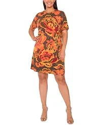 Msk Plus Round Neck Printed Sweater Dress