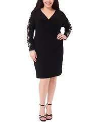 Msk Plus Faraj Sleeve Faux Wrap V-Neck Dress