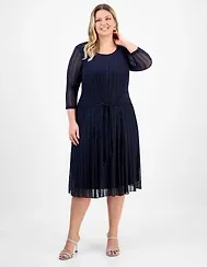 Connected Plus Mesh Long-Sleeve Round-Neck Dress