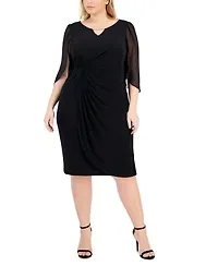 Connected Plus Sheer-Sleeve Chain-Detail Sheath Dress