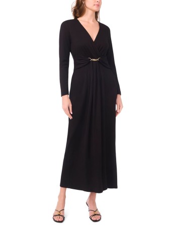 Msk Women's Wrap Front with Clasp Trim Maxi Dress