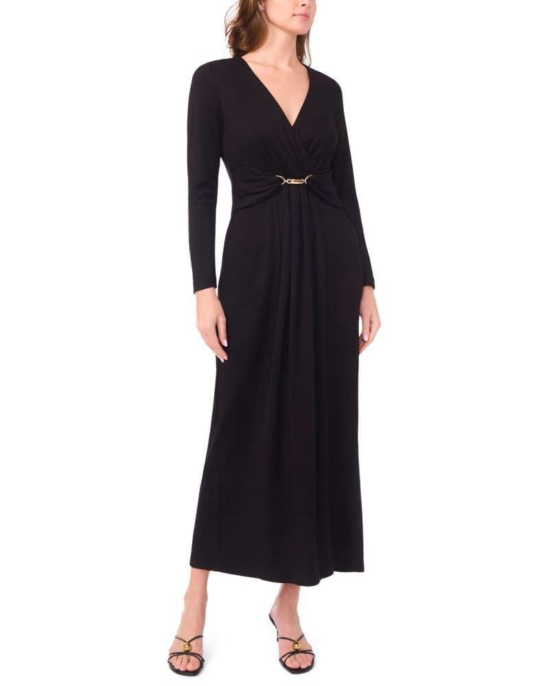 Msk Women's Wrap Front with Clasp Trim Maxi Dress
