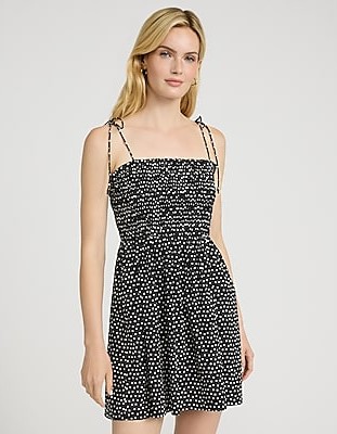 Poplin Polka Dot Tie Strap Smocked Fit and Flare Dress