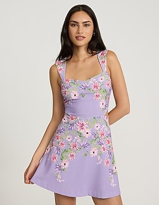 Floral Sweetheart Cap Sleeve Cutout Mini Fit and Flare Dress