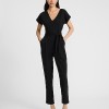 V-Neck Tie Waist Straight Leg Jumpsuit with Pockets