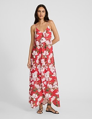 Floral Tie Back Asymmetrical Hem Maxi Dress