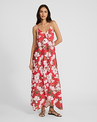 Floral Tie Back Asymmetrical Hem Maxi Dress