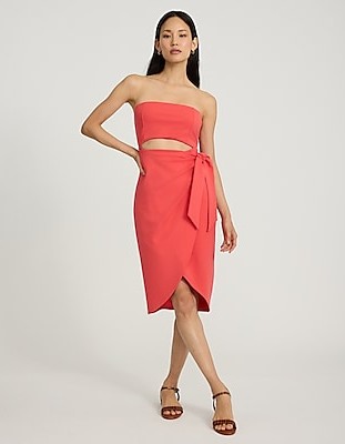 Strapless Cutout Tie Wrap Midi Sheath Dress