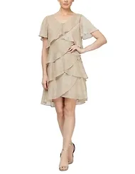 Sl Fashions Tiered Shimmer Shift Dress