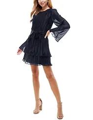 City Studios Juniors' Pleated Bell-Sleeve Dress