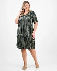 Connected Plus V-Neck Asymmetric Tiered Sheath Dress