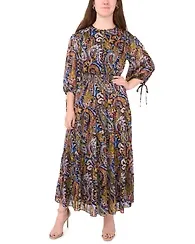 Msk Petite Tie-Sleeve Tiered Maxi Dress