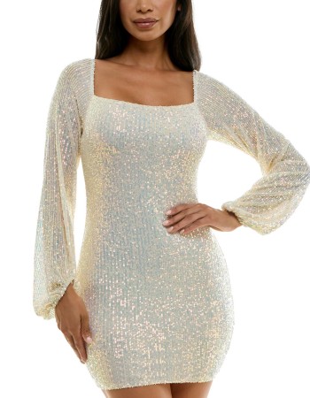 Emerald Sundae Juniors' Sequin Blouson-Sleeve Bodycon Dress
