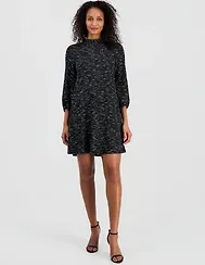 Robbie Bee Women's Tie-Back Mock Neck 3/4-Sleeve Dress