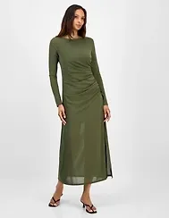 Bar Iii Women's Low-Back Ruched Mesh Midi Dress