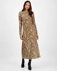 Bar Iii Women's Leopard-Print Mesh Low-Back Midi Dress