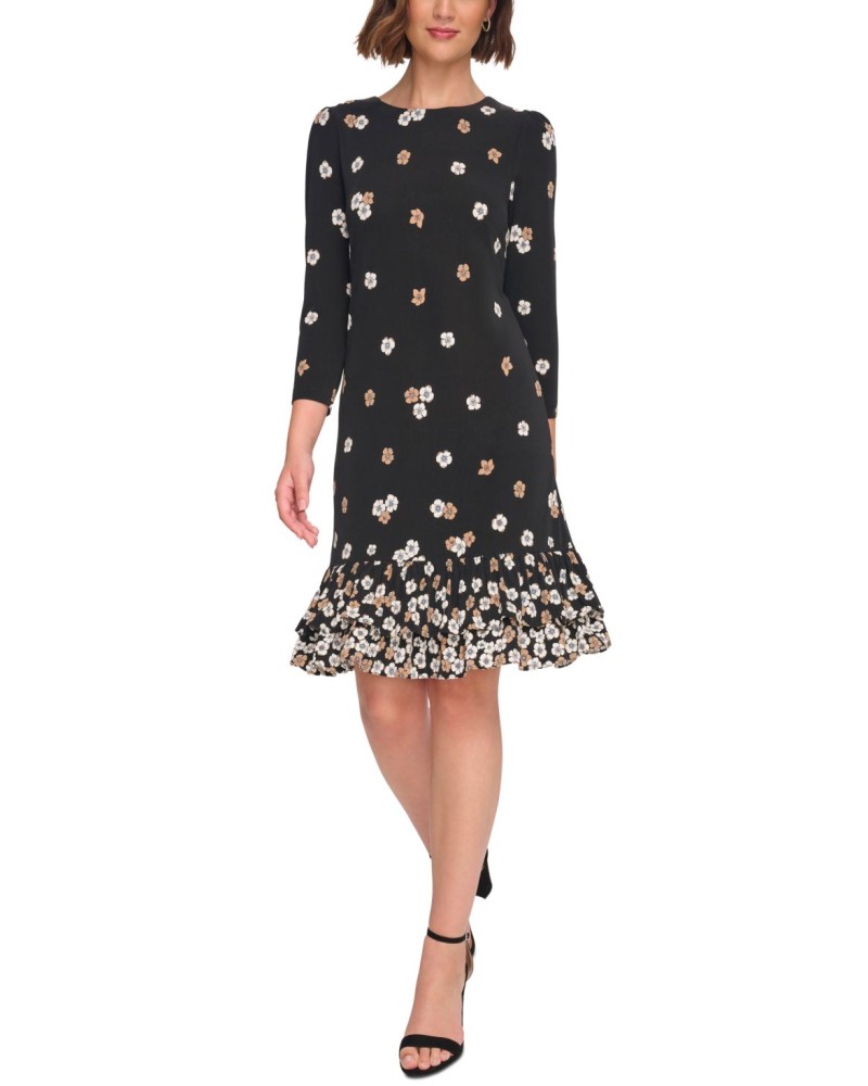 Tommy Hilfiger Women's 3/4-Sleeve Flounce-Hem Dress
