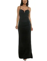 Emerald Sundae Juniors' Glitter-Knit Notched-Neck Gown