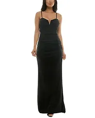 Emerald Sundae Juniors' Glitter-Knit Notched-Neck Gown