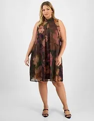 Robbie Bee Plus Size Floral Chiffon Mock-Neck Chiffon Dress