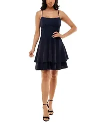 Emerald Sundae Juniors' Ruched Tiered Fit & Flare Dress