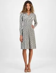 Robbie Bee Women's Spread-Collar Long-Sleeve Dress