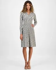 Robbie Bee Women's Spread-Collar Long-Sleeve Dress