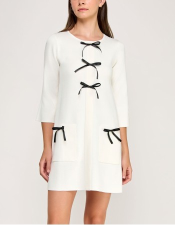 Invitee Juniors' Long Sleeve Ribbon Bows Sweater Dress