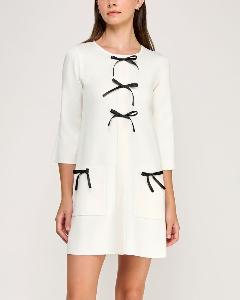 Invitee Juniors' Long Sleeve Ribbon Bows Sweater Dress