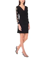 Msk Petite Faraj Sleeve Faux Wrap V-Neck Dress