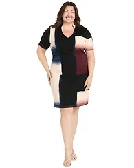 R & M Richards Plus Placement Print Scuba Dress