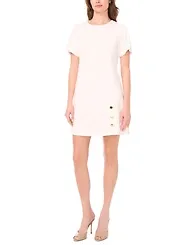 Msk Petite Short-Sleeve Button Skirt Shift Dress