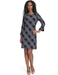 Tommy Hilfiger Women's Plaid 3/4-Sleeve Shift Dress