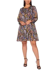 Msk Plus Long Sleeve Babydoll Knee-Length Dress